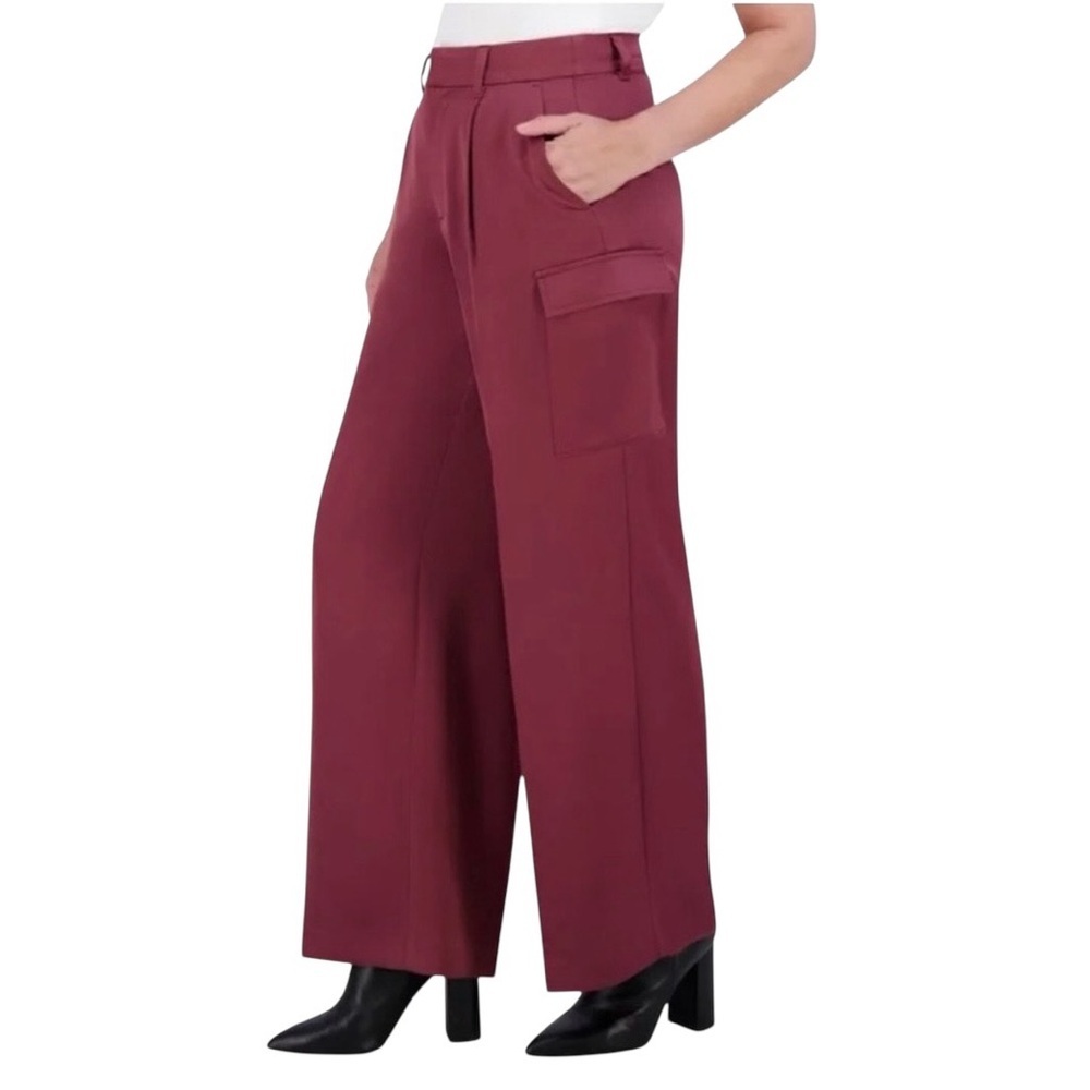 DKNY Cargo Pants Dark Pink Satin Pockets Wide-Leg Women’s Size 4 New With Tags